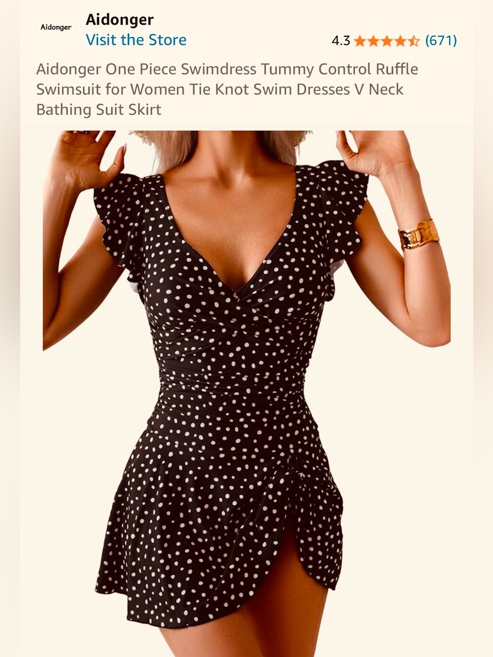 Like New Aidonger V-Neck Design One-Piece Swimdress